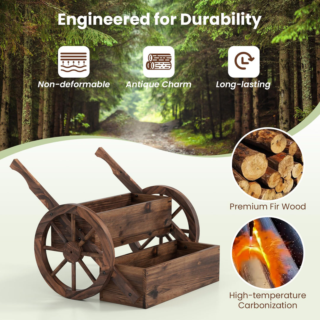 Giantex Wooden Wagon Planter Box with Wheels