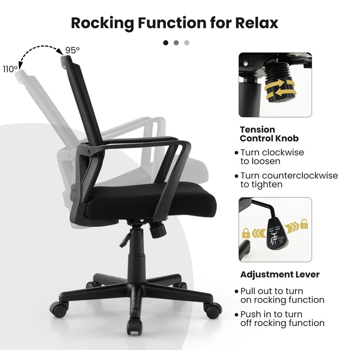 Giantex Office Desk Chair with Lumbar Support, Ergonomic Mesh Office Chair with Wheels and Armrests