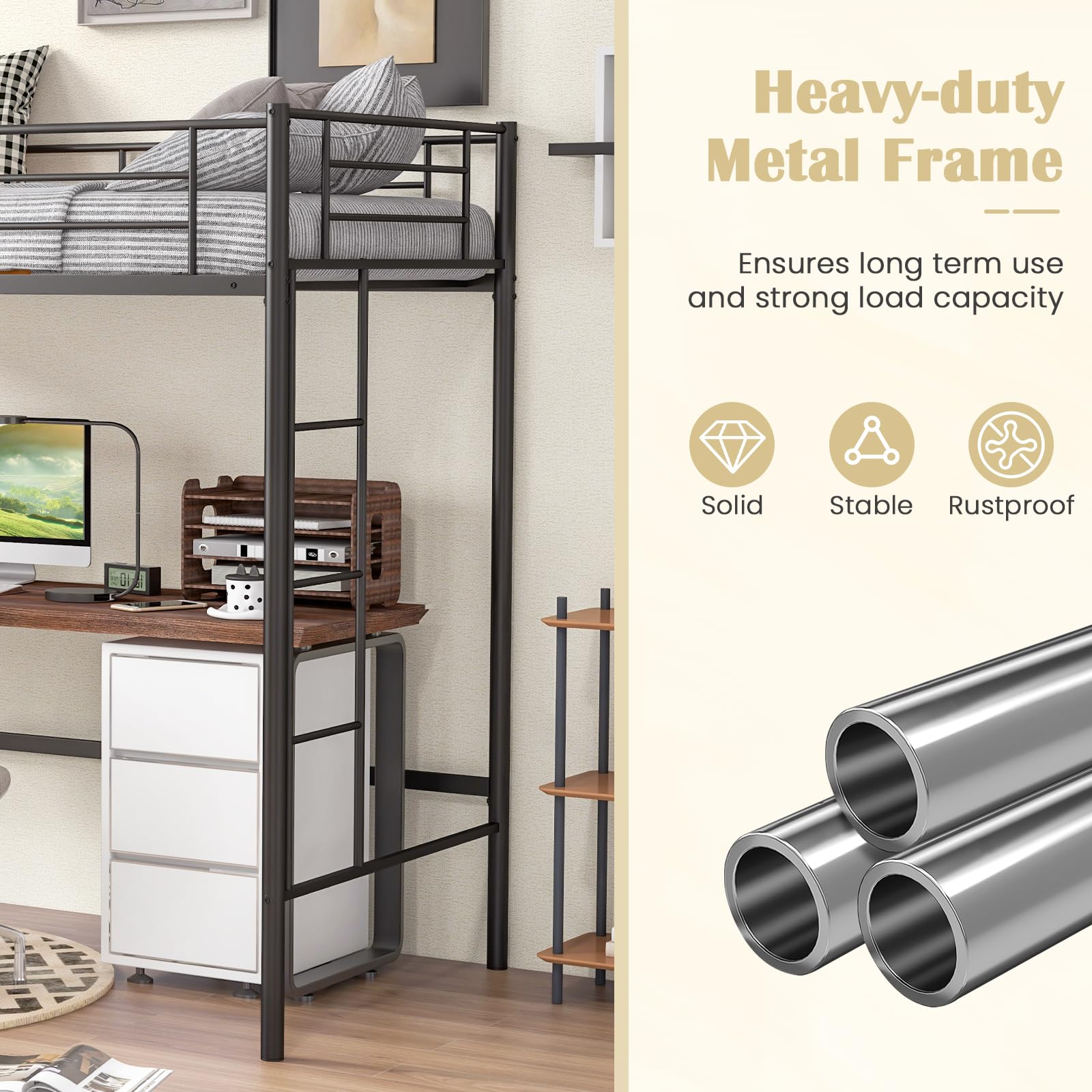 Giantex Metal Loft Bed Twin Size, Heavy Duty Metal Loft Bed Frame