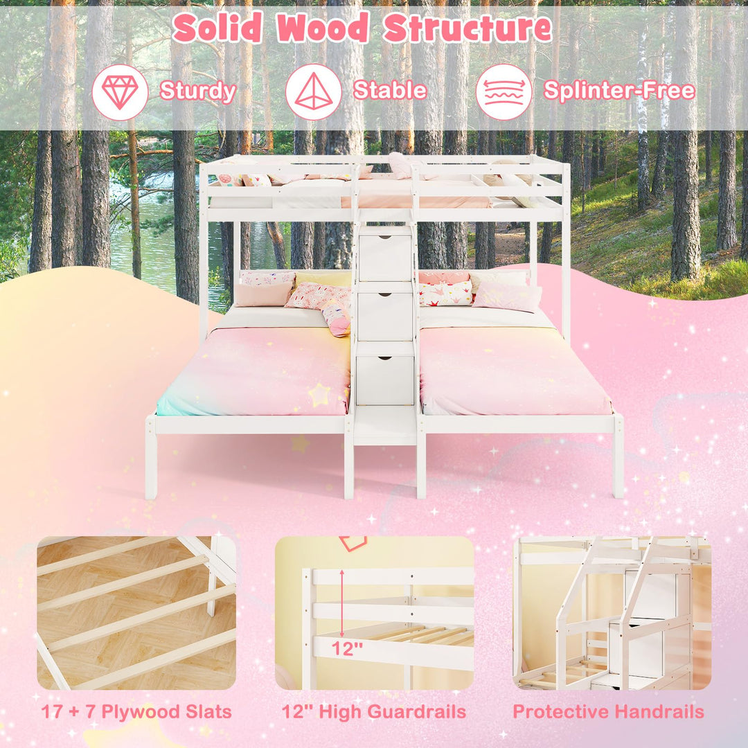 GIANTEX Twin Triple Bunk Bed w/Storage Stairs
