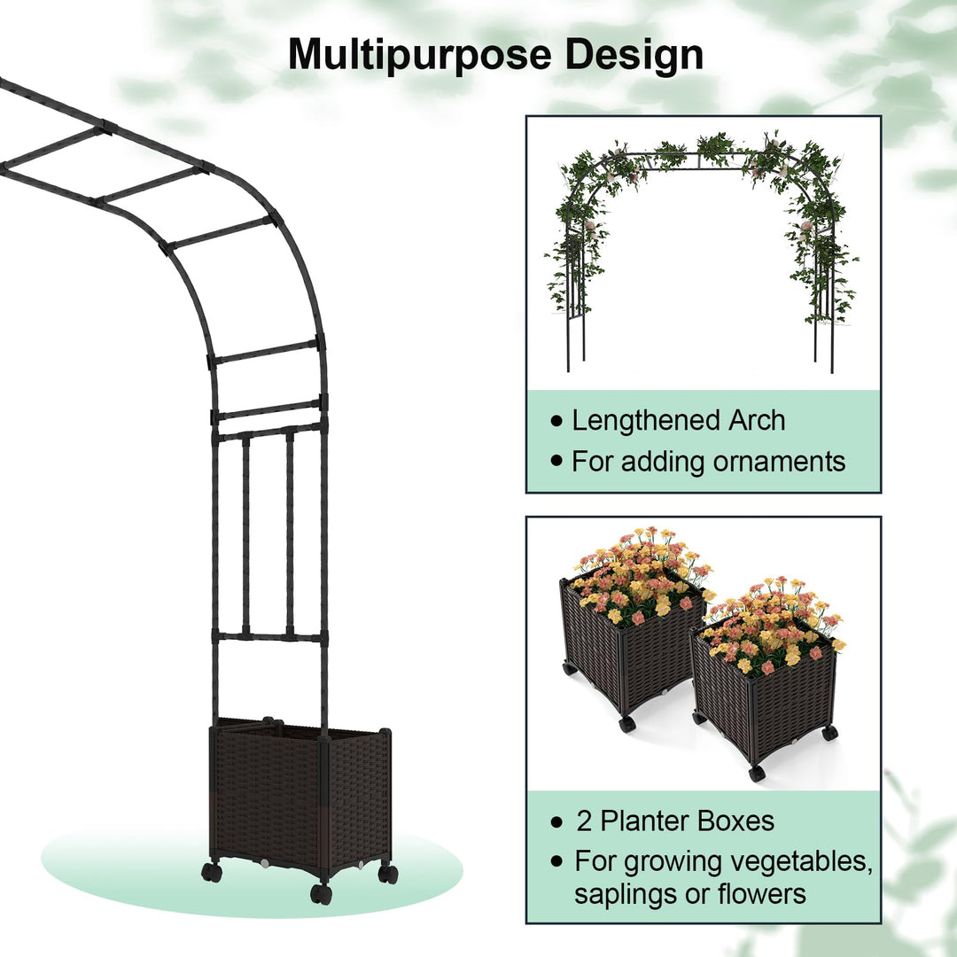 Giantex 6.6 FT Garden Arch with Trellis and 2 Planter Boxes