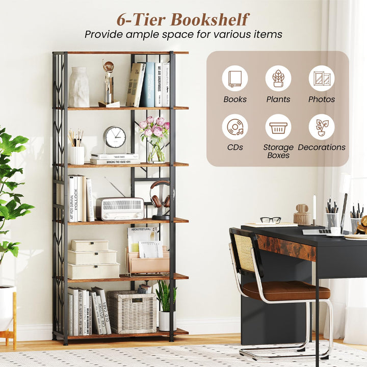 Giantex 6-Tier Bookshelf Modern Geometric Bookcase with Heavy-Duty Metal Frame