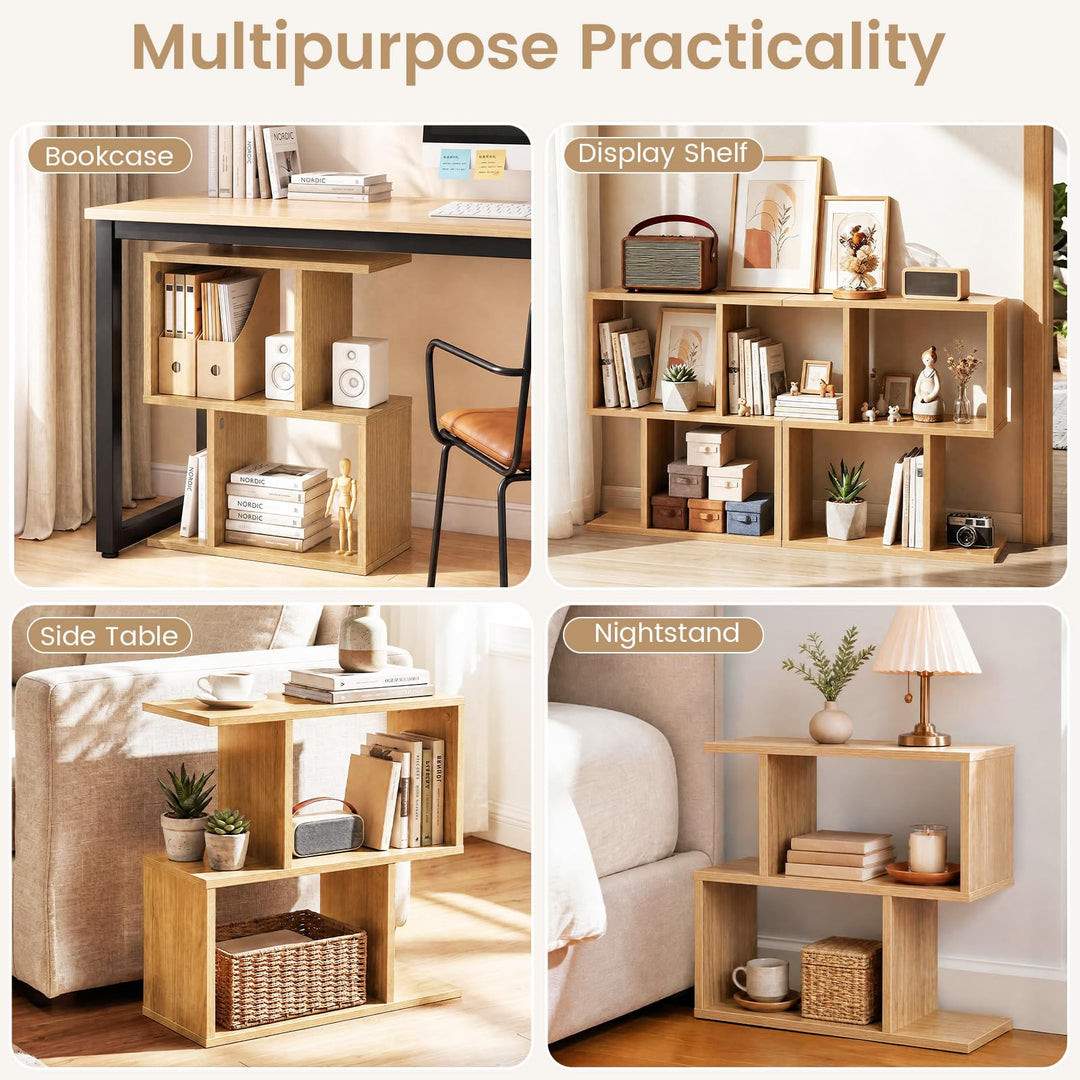 GIANTEX 3-Tier Wood S-Shaped Geometric Bookshelf