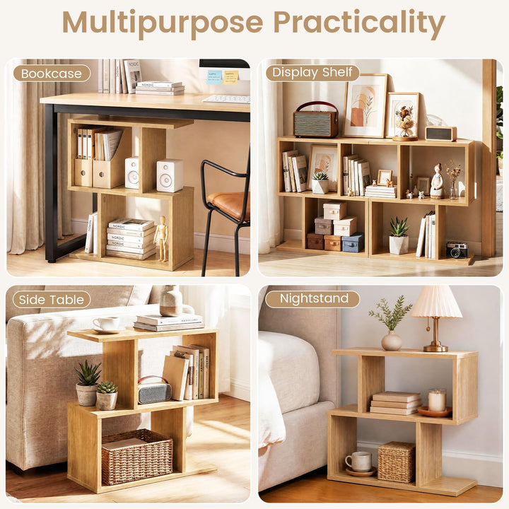 GIANTEX 3-Tier Wood S-Shaped Geometric Bookshelf