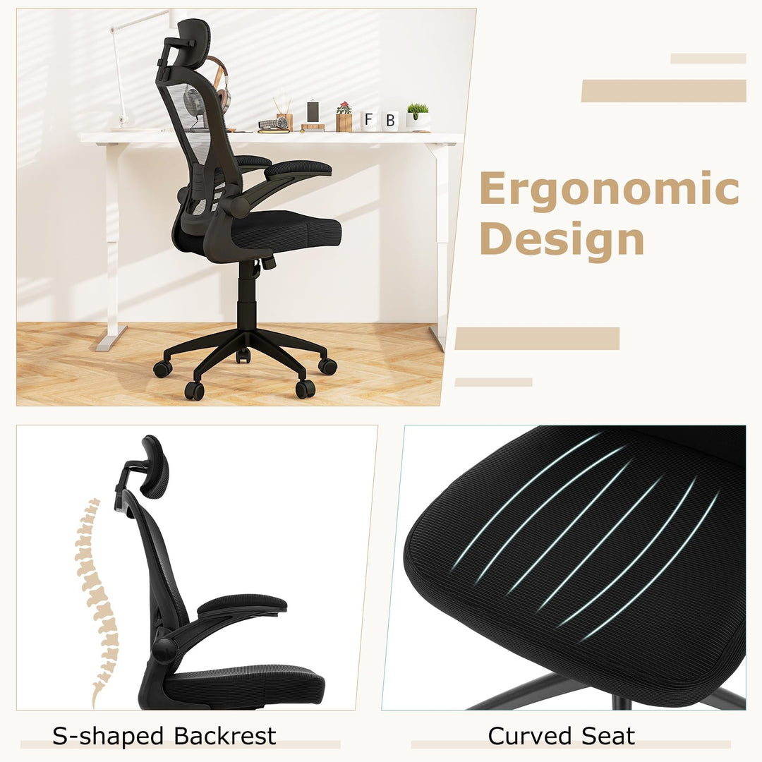 Giantex Ergonomic Mesh Office Chair, Home Office Desk Chair with Adjustable Headrest and Lumbar Support