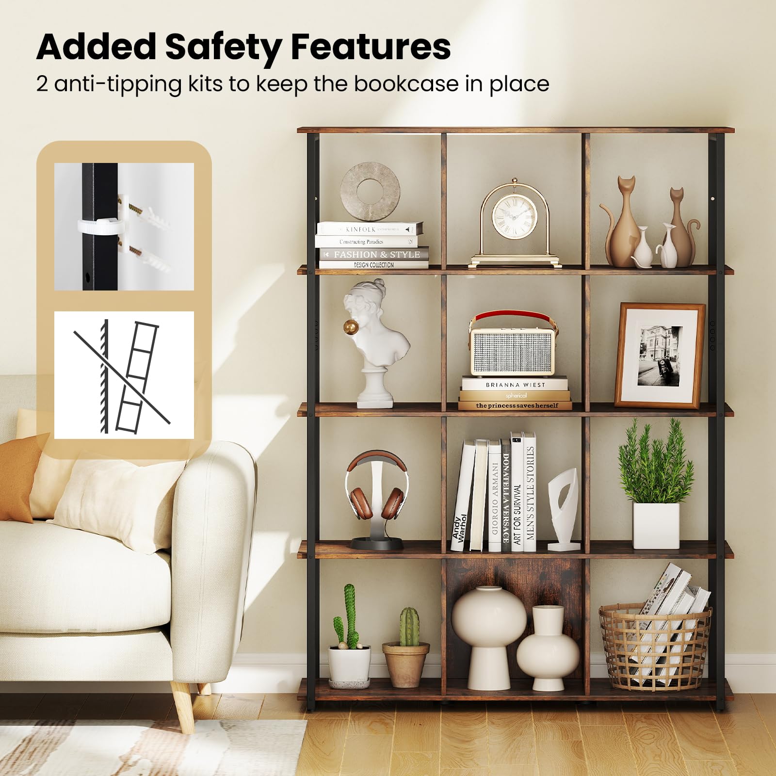 Giantex 12 Cube Bookcase 5 Tier Industrial Bookshelf