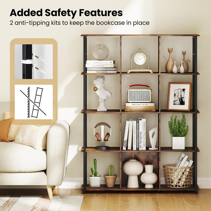 Giantex 12 Cube Bookcase 5 Tier Industrial Bookshelf
