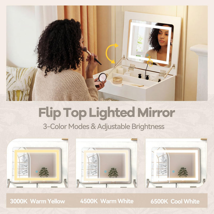 CHARMAID 3-in-1 Vanity Desk with Flip-Top LED Mirror