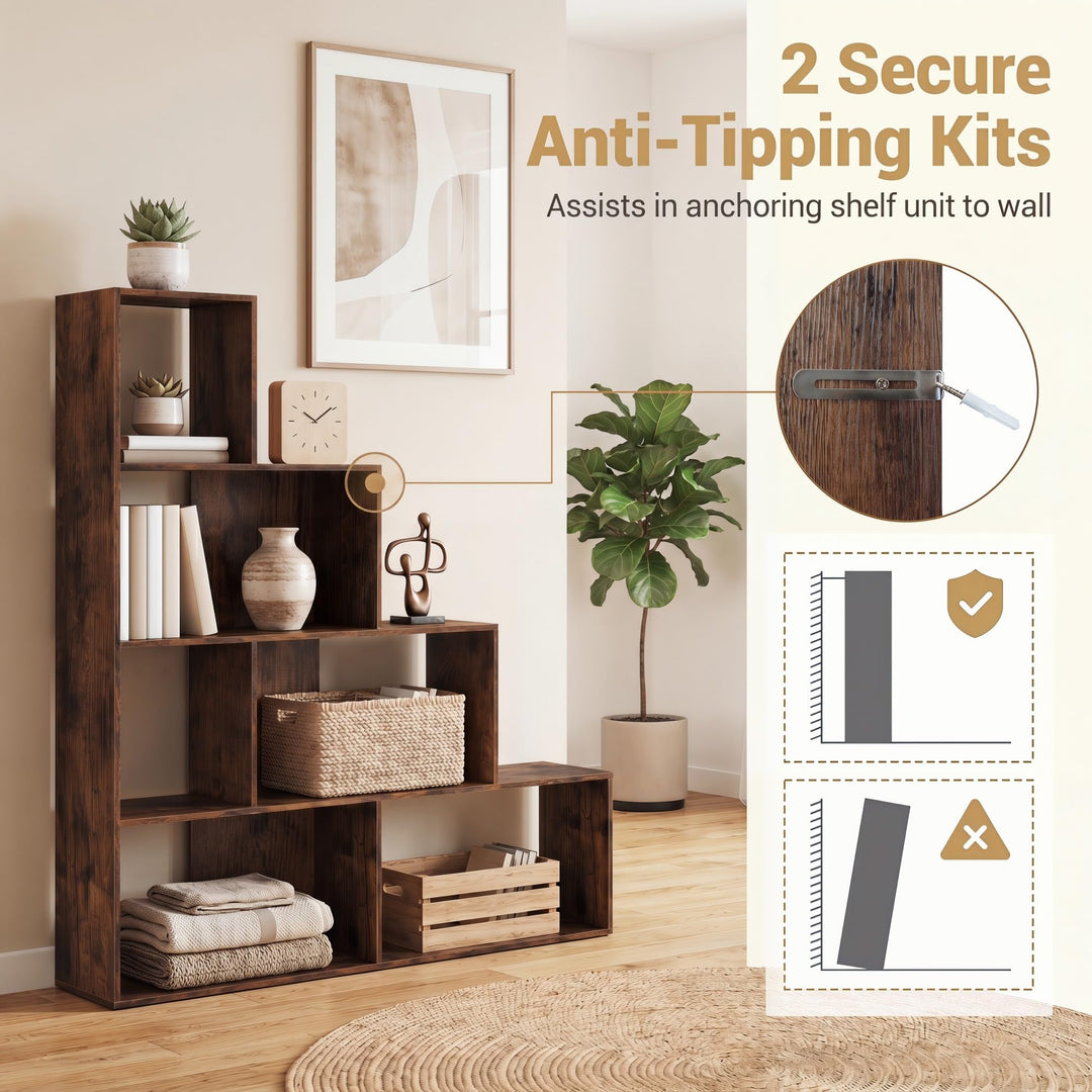 Giantex 6 Cube Geometric 4-Tier L-Shaped Bookcase with Cubes (1/2)