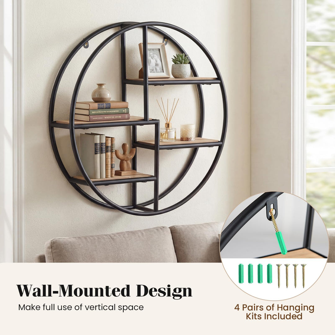 Giantex Industrial Style Round Wall Shelves for Living Room