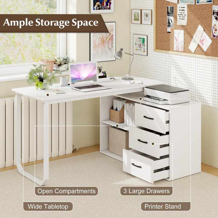 Giantex 55 Inch L-Shaped Desk with Charging Station