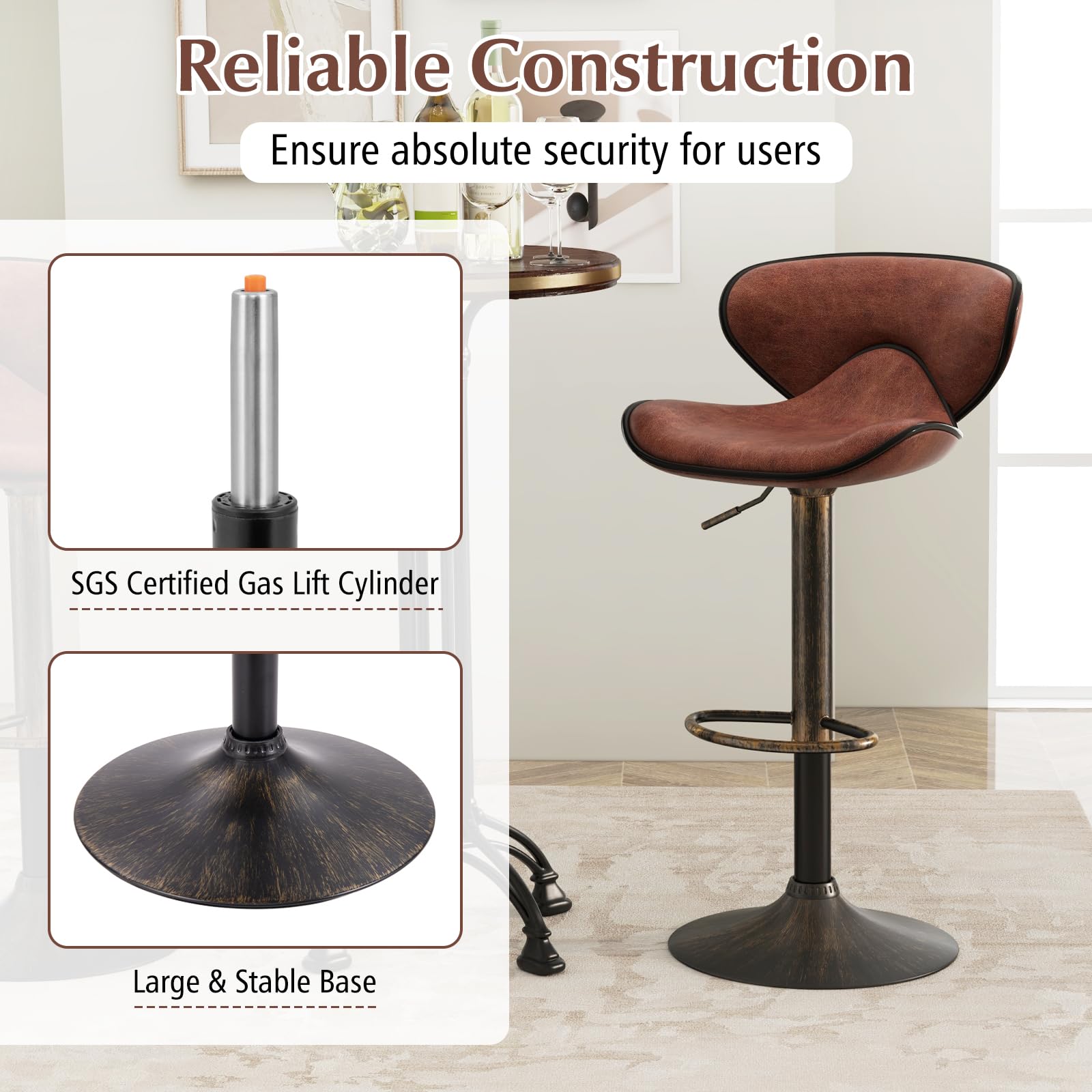 Giantex Height Adjustable Bar Stools, Upholstered Swivel Barstools w/Back