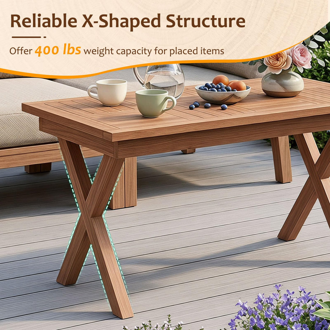 GIANTEX 31.5" Outdoor Teak Wood Coffee Table with X-Shaped Support Legs