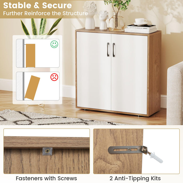 2-Door Kitchen Storage Cabinet with 5-Position Adjustable Shelf & Anti-Tipping Kits
