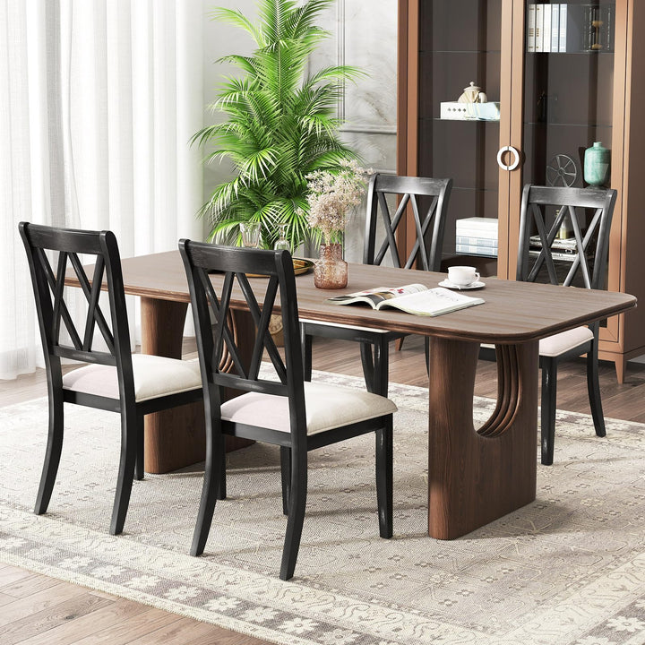 Giantex Wooden Dining Chairs Set of 2/4 Upholstered Kitchen Chair w/Distressed Rubber Wood Legs Curved Cross Back