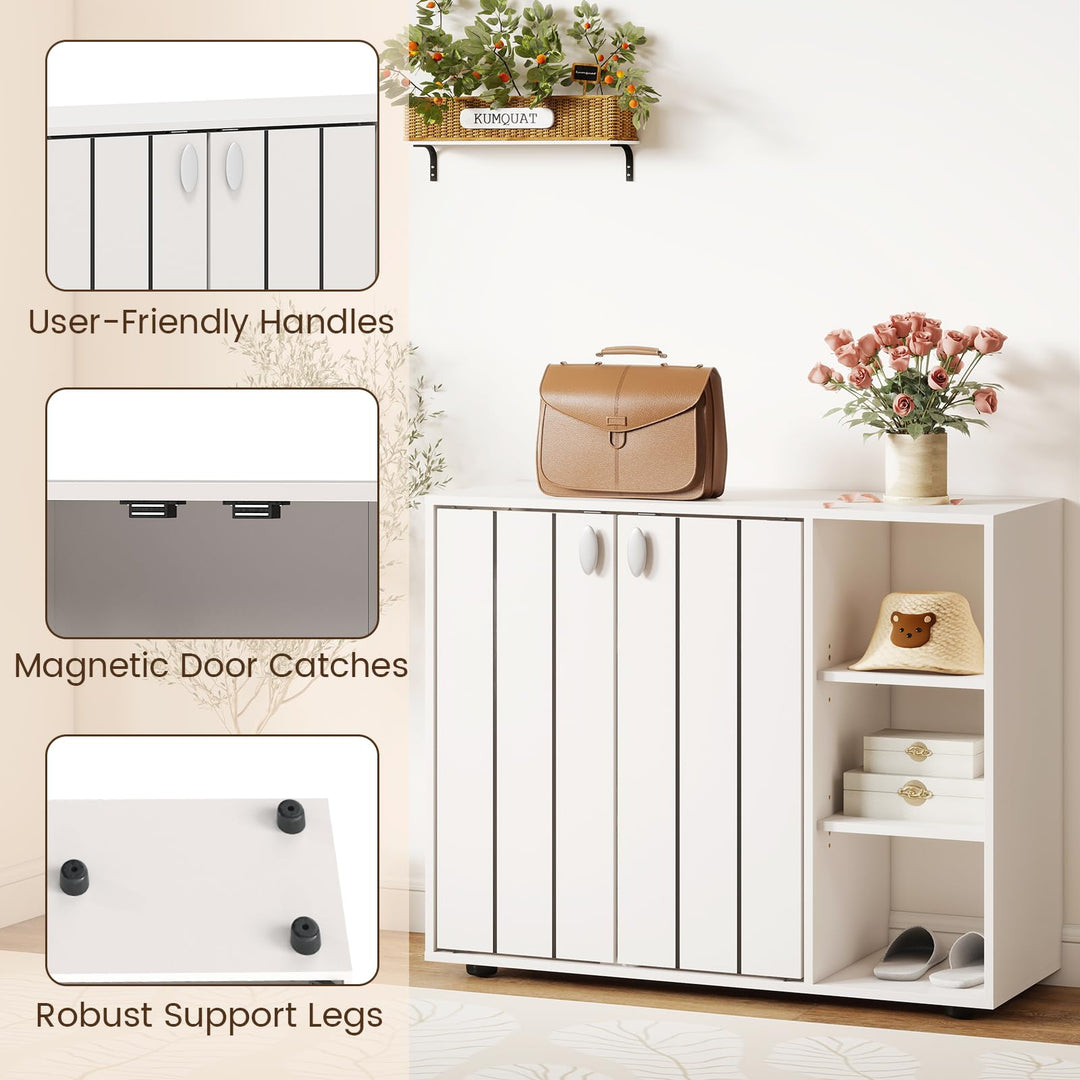 Giantex Wood Shoe Cabinet with Doors with 3-Level Adjustable Open Shelves