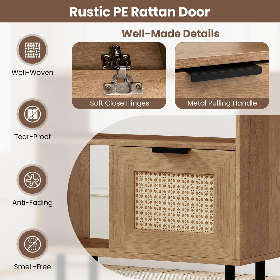 Giantex Accent Side End Table with Storage Shelf and Cabinet for Small Space