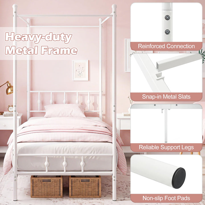 GIANTEX Metal Canopy Bed Frame Twin Size with Headboard and Footboard