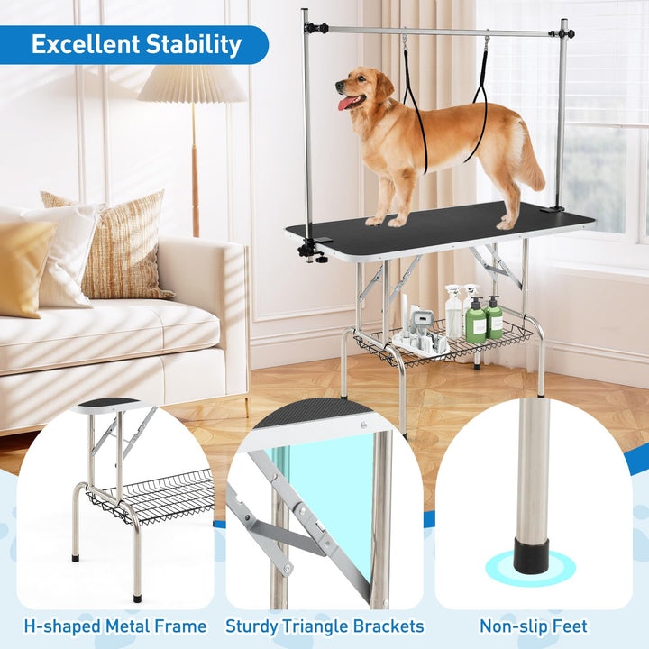 Giantex 47'' Dog Grooming Table with Adjustable Arm & 2 Nooses