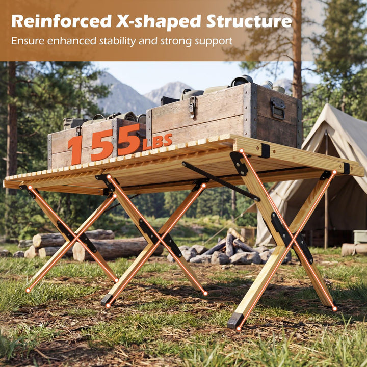 Giantex Portable Roll-Up Pine Wood Picnic Table with Carry Bag (48" L x 24" W x 18" H)
