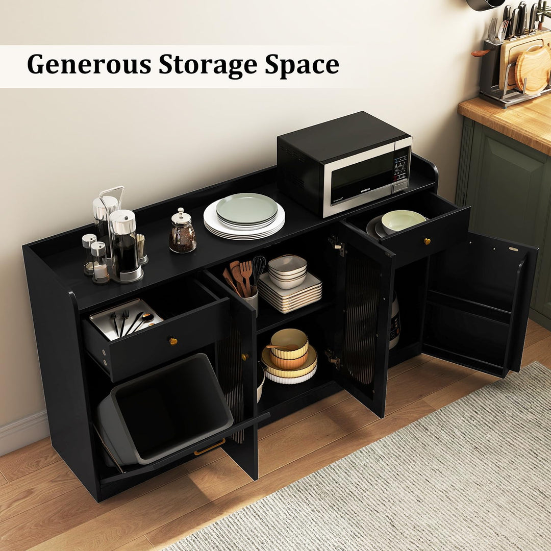 Giantex 55" Farmhouse Buffet Cabinet w/Hidden Tilt Out Trash Can