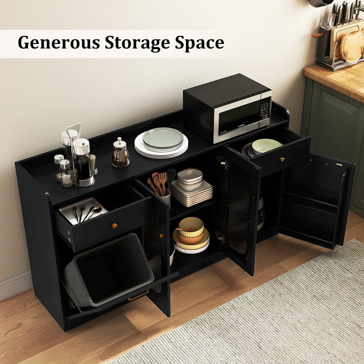 Giantex 55" Farmhouse Buffet Cabinet w/Hidden Tilt Out Trash Can