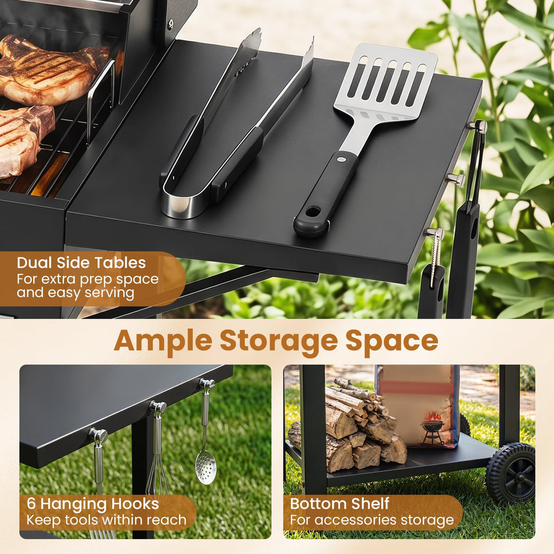 Giantex Charcoal Grill with 2 Side Tables