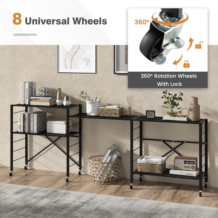 Giantex 5-Tier Folding Bookshelf with Wheels of 1/2, 60" Tall Foldable Metal Shelves for Storage