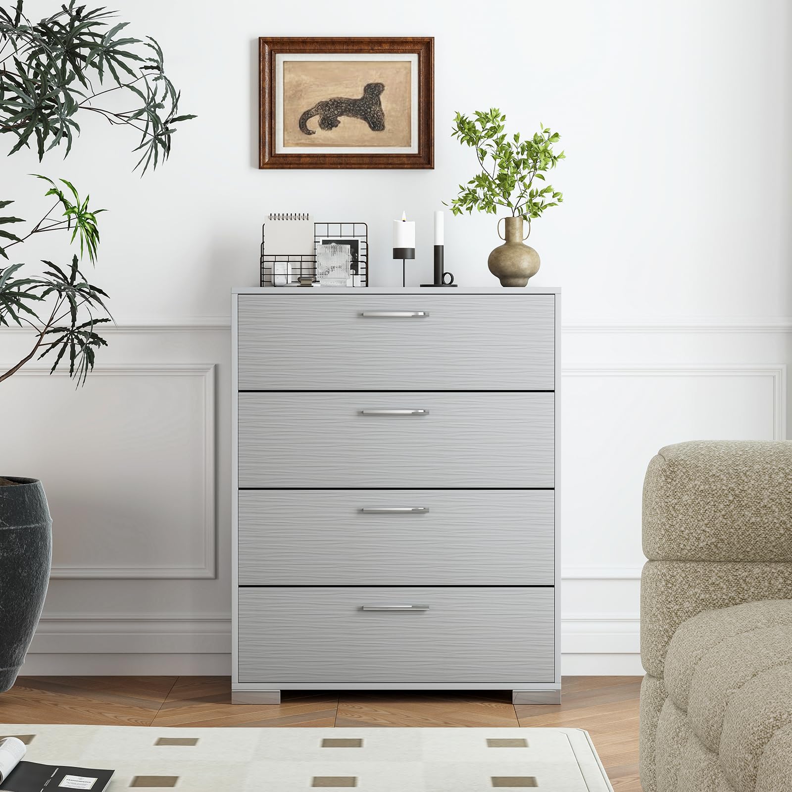 Giantex Storage Cabinet with 4 Drawers, Metal Legs & Handles, Anti-Toppling Devices, Tall Cabinet