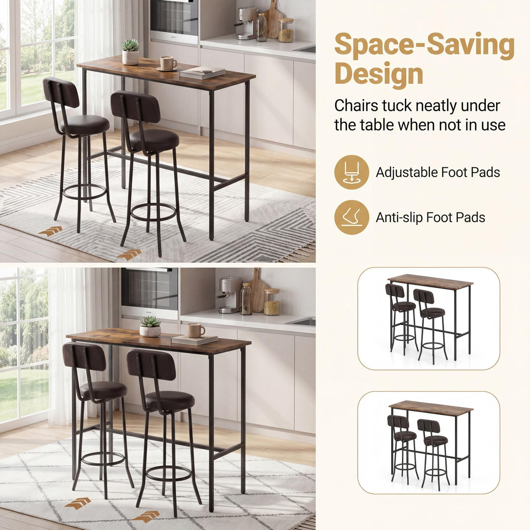 Giantex 3-Piece Bar Table and Chairs Set | Counter Height Pub Table and 2 Upholstered Stools