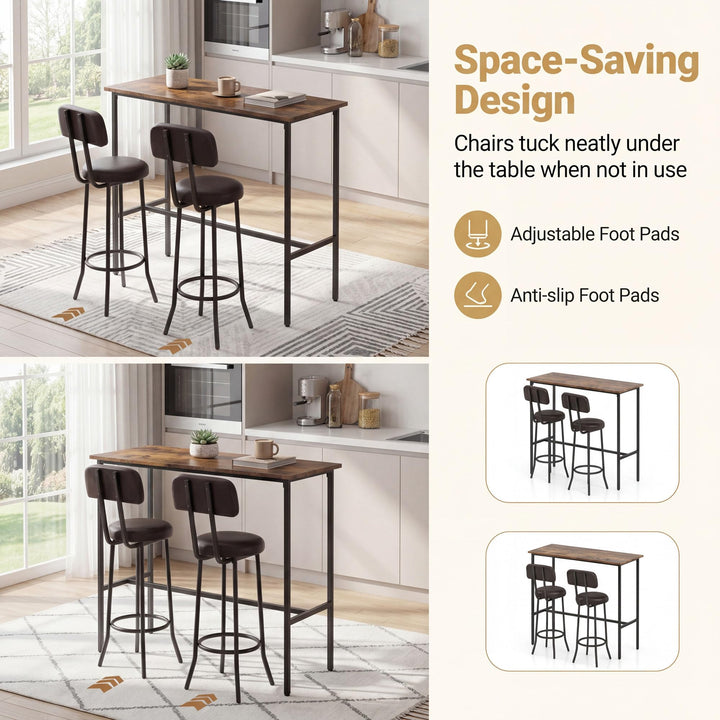 Giantex 3-Piece Bar Table and Chairs Set | Counter Height Pub Table and 2 Upholstered Stools