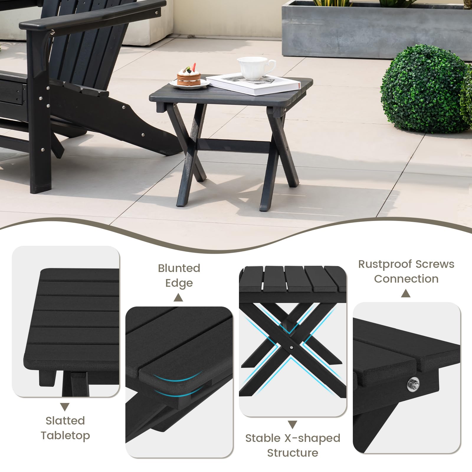 Giantex Outdoor Folding Side Table - Foldable Weather-Resistant HDPE Adirondack Table