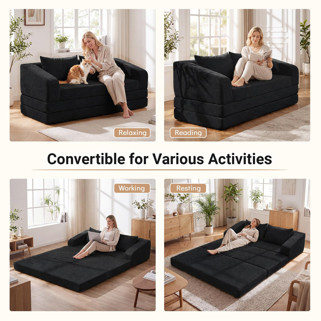 GIANTEX 61" Folding Sofa Bed | 2 in 1 Convertible Futon Couch with 2 Back Cushions