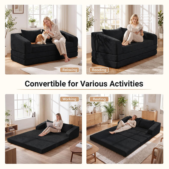 GIANTEX 61" Folding Sofa Bed | 2 in 1 Convertible Futon Couch with 2 Back Cushions