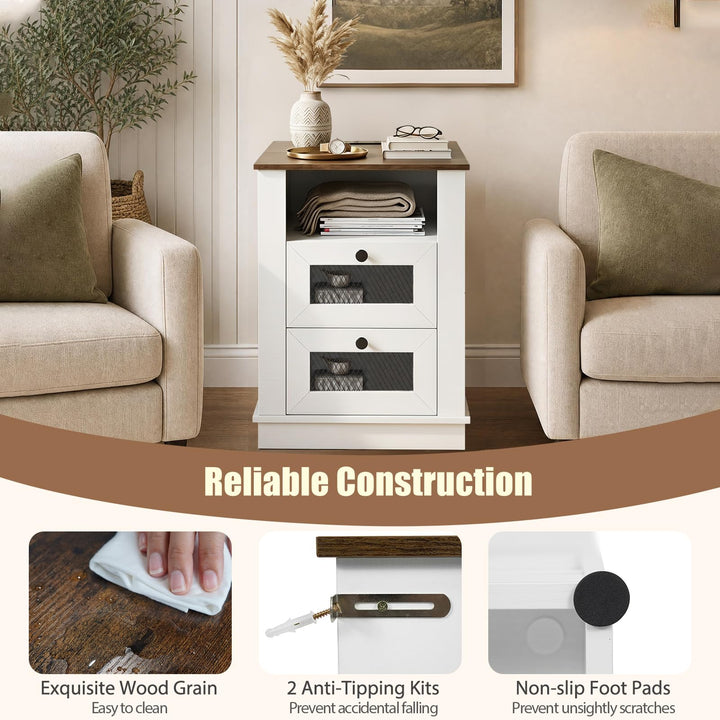 GIANTEX Nightstand with Charging Station for Bedroom And Living Room