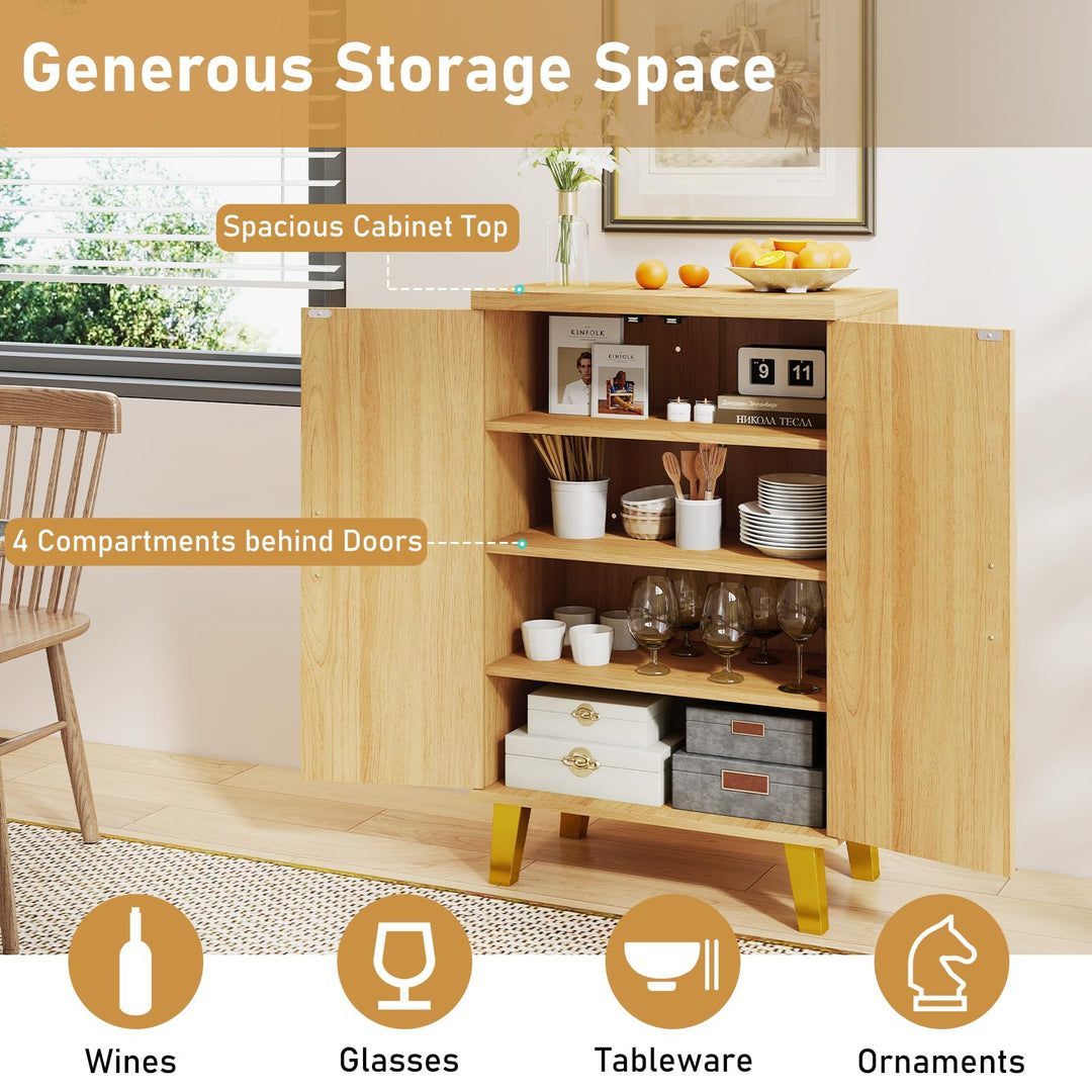 Giantex Sideboard Buffet Cabinet, Kitchen Storage Cabinet with Double Doors & Removable Shelves (Natural Oak,1)