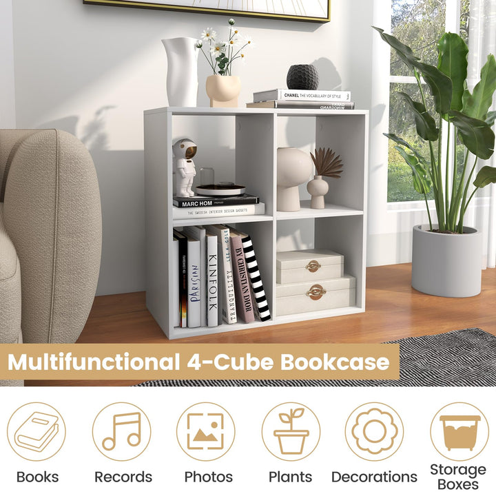 Giantex 4-Cube Bookcase, White Cubby Bookshelf w/Back Guardrail & Anti-Tipping Kits