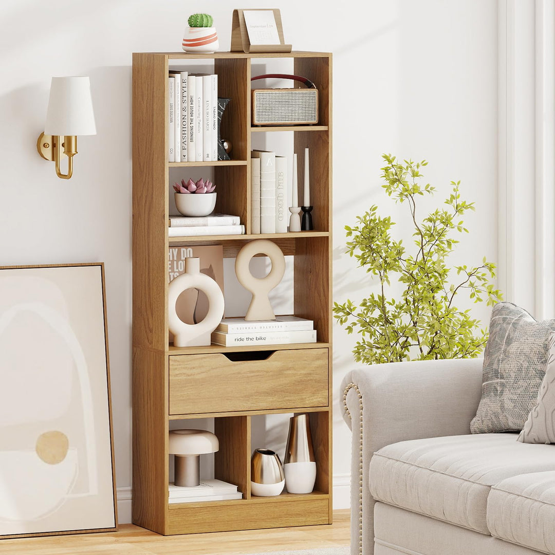 Giantex Bookcase with Drawer 51" Tall Freestanding Storage Organizer（6-Tier)