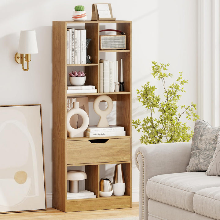 Giantex Bookcase with Drawer 51" Tall Freestanding Storage Organizer（6-Tier)