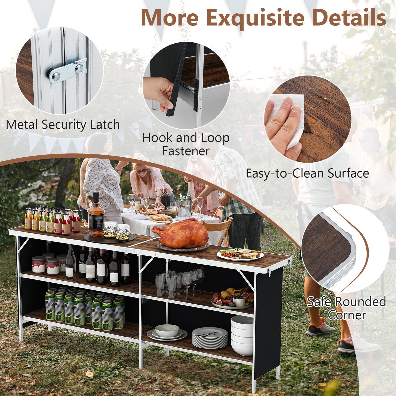 Giantex Extra Long Portable Bar Table with 2 Tier Storage Shelves