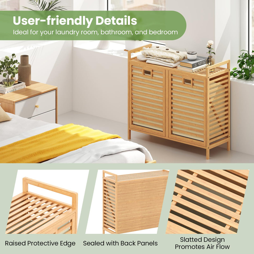 Giantex 20 Gal Bamboo Tilt Out Laundry Hamper with 2 Removable & Foldable Fabric Bins