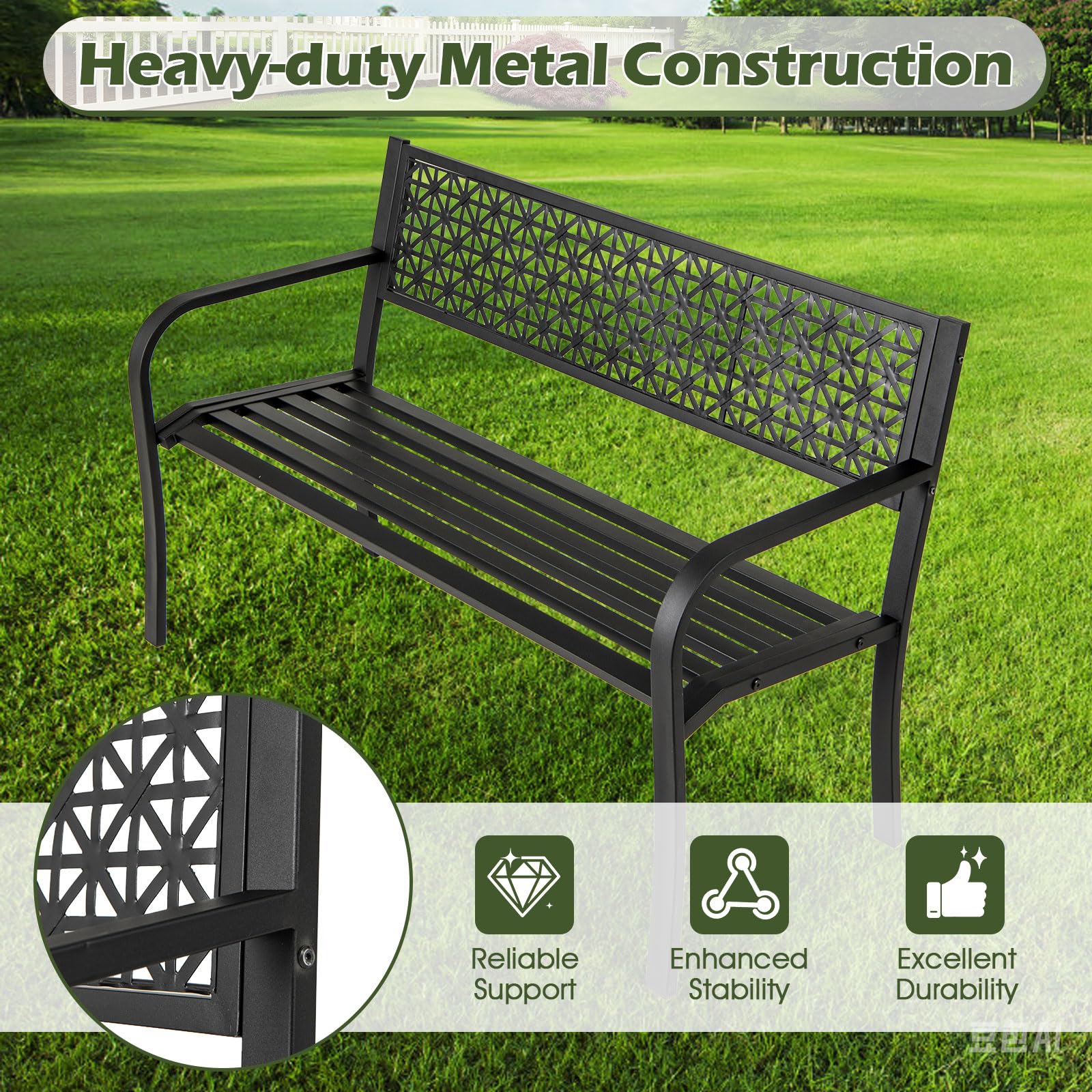 Giantex Patio Bench with Geometric Backrest for Garden