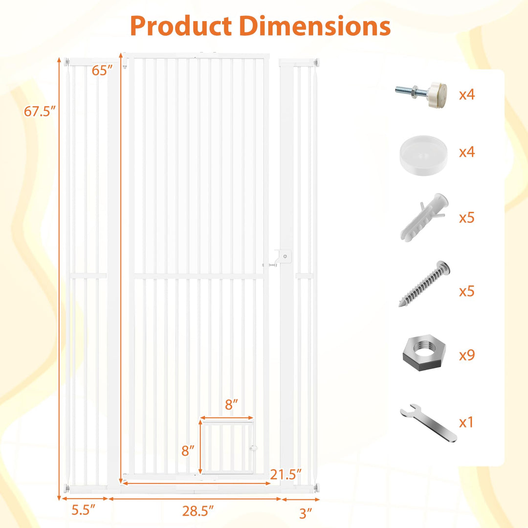 Giantex 67.5" Extra Tall Pet Gate Heavy-Duty Metal Cat Gate with 30.5"-41" Wide Opening