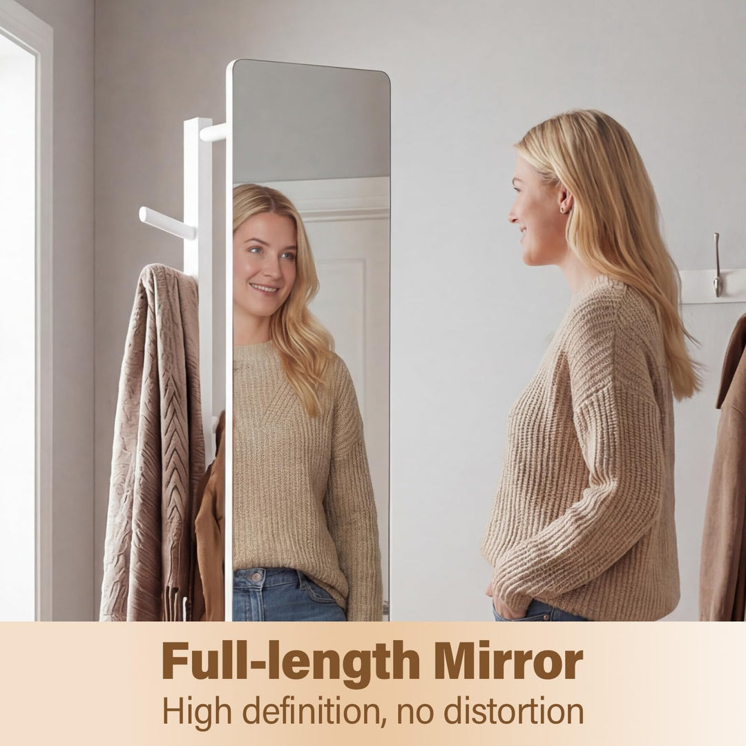 CHARMAID 65.5" Wood Floor Standing Mirror with Clothes Rod