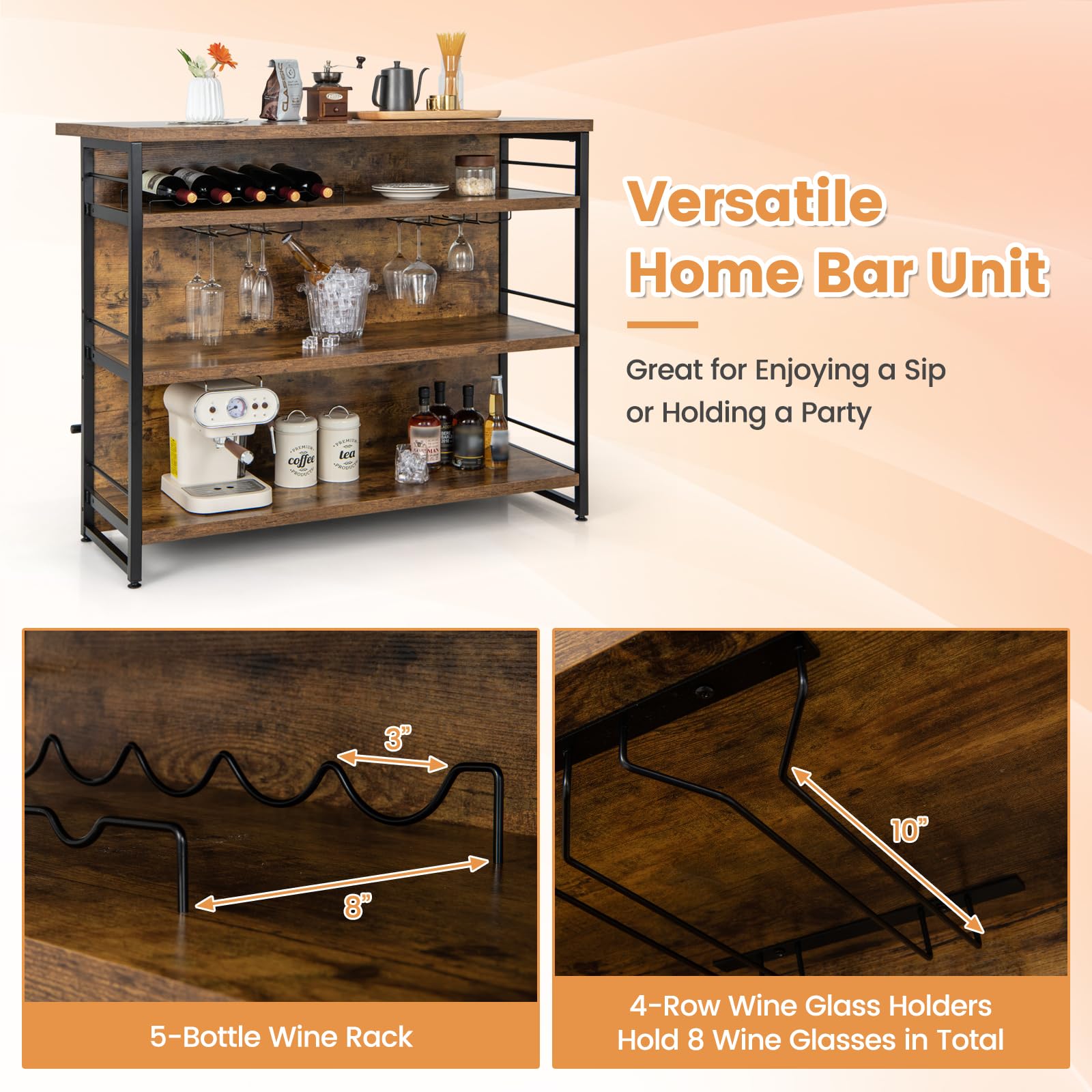 4 Tier Liquor Bar Table with Footrest - Giantex