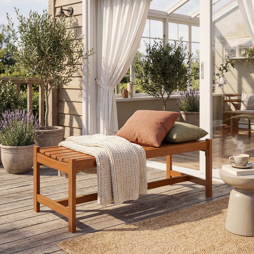 Giantex Solid Wood Patio Bench with Curved Slatted Seat