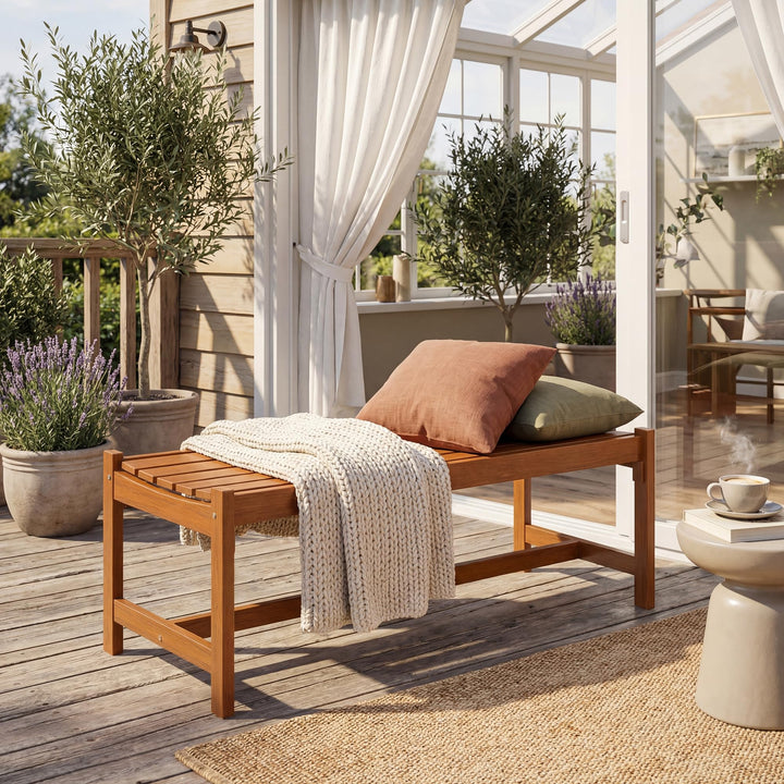 Giantex Solid Wood Patio Bench with Curved Slatted Seat