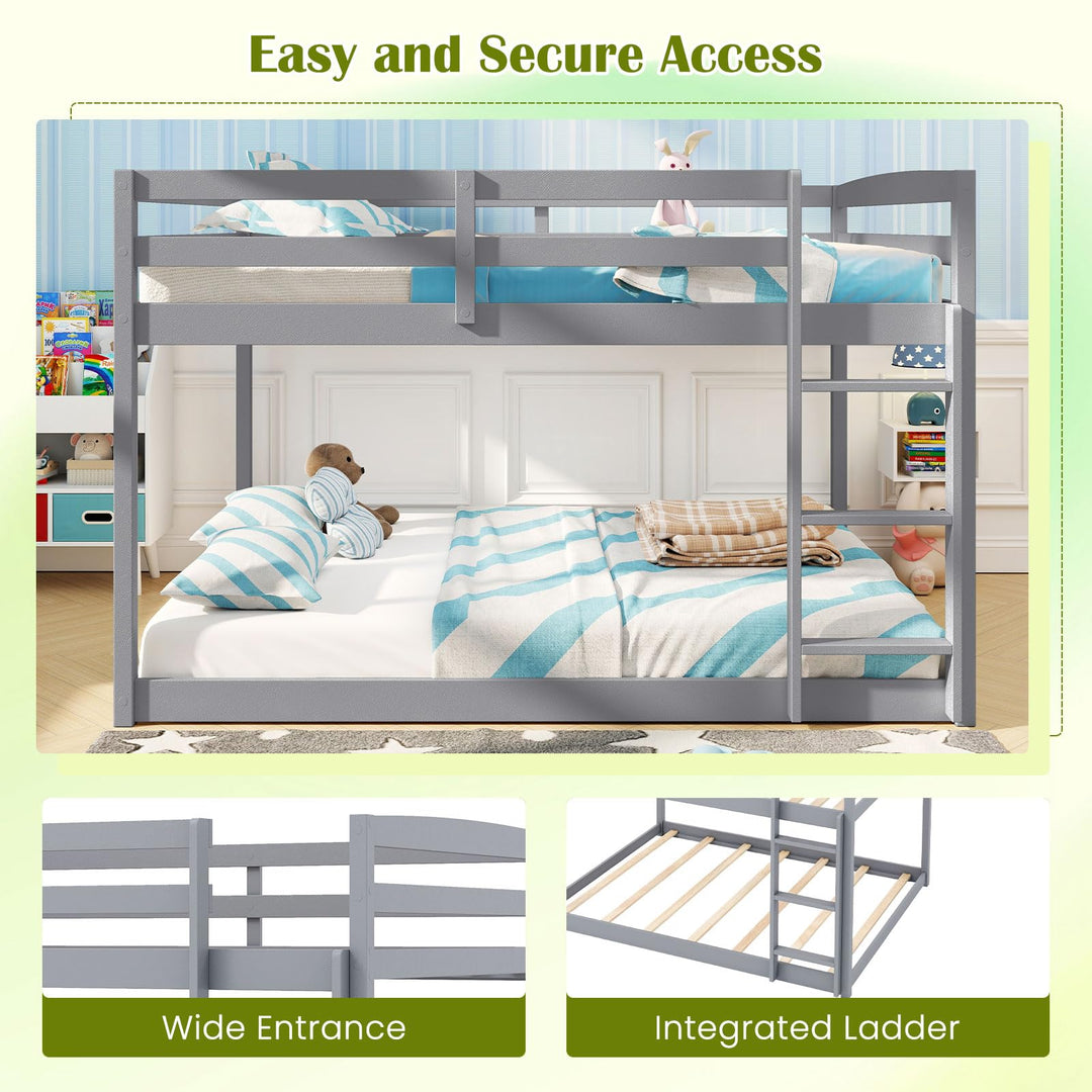 Giantex Full Over Full Bunk Bed Solid Wood Kids Bunk Bed with Full-Length Guardrails