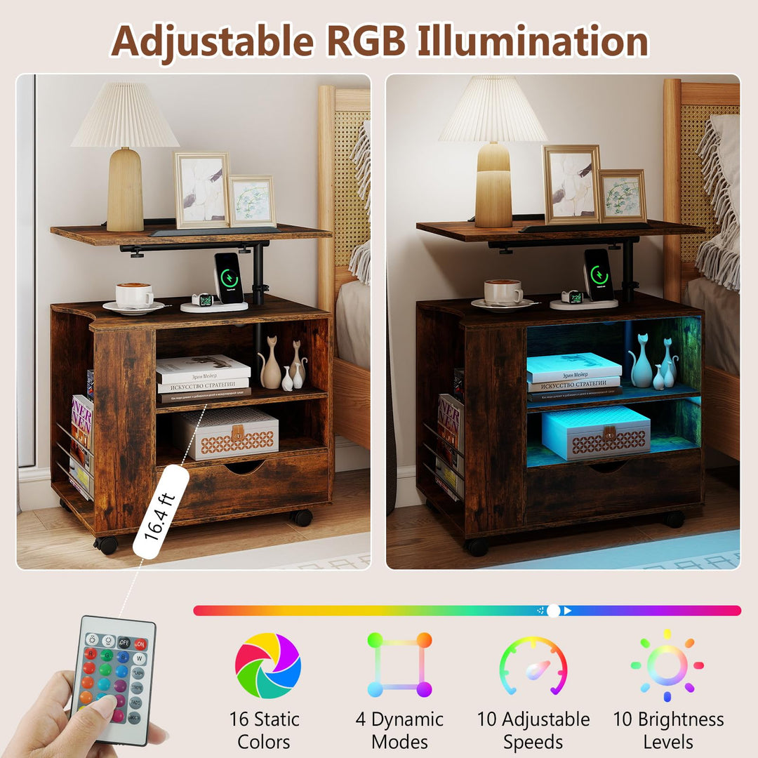 GIANTEX LED Rolling Nightstand with Adjustable 360° Swivel Laptop Tray