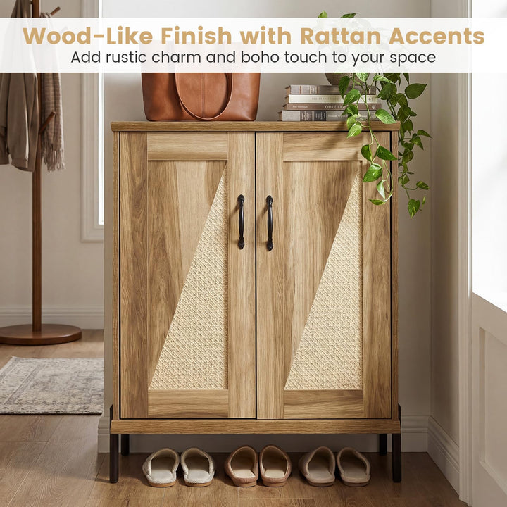 Giantex 5-Tier Farmhouse Shoe Storage Cabinet with Woven Rattan Doors,